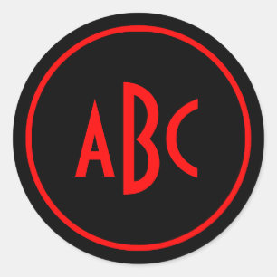 Red and Black Circle Monogram Classic Round Sticker