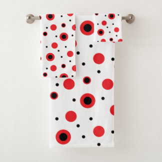 Red and black circles modern minimalist pattern bath towel set