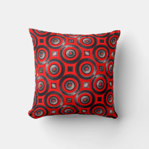Red and Black Circles Pillow