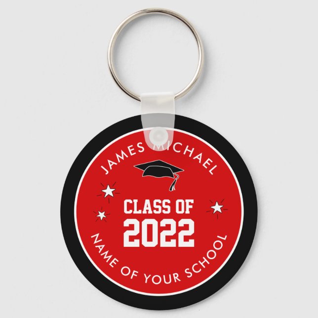 Red and Black Class of High School Graduation Keychain (Front)