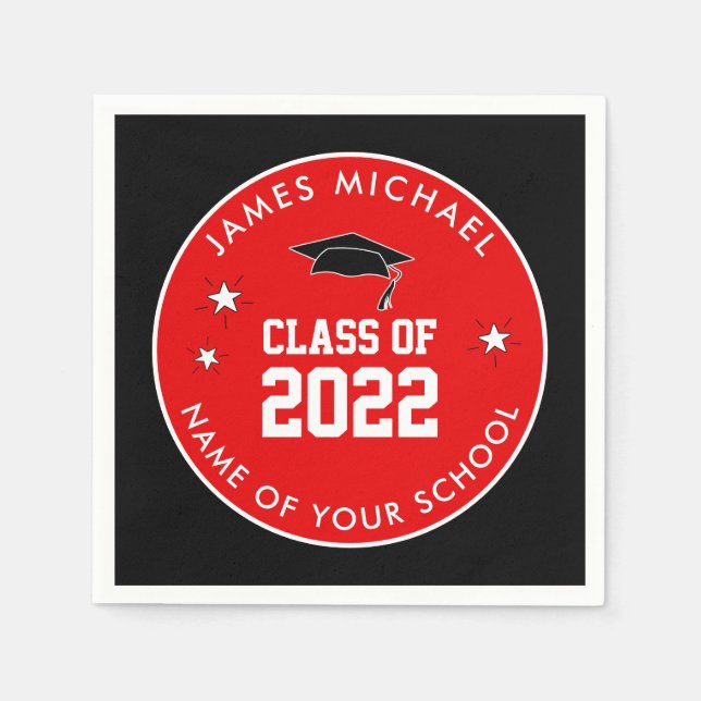 Red and Black Class of High School Graduation Napkin (Front)
