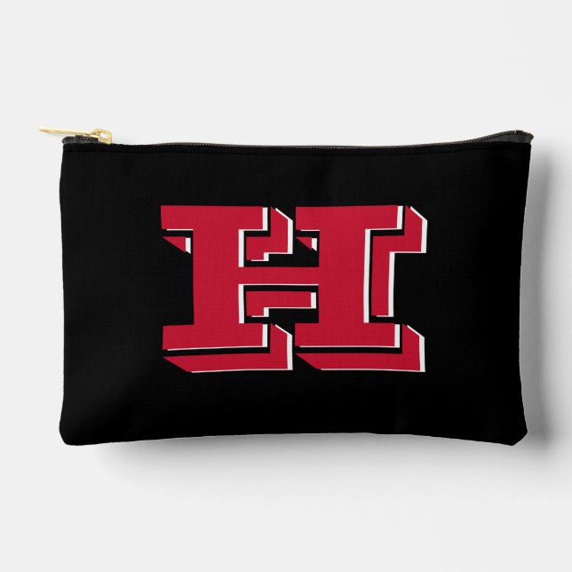 Red and Black College Style Initial Monogram Accessory Pouch (Front)