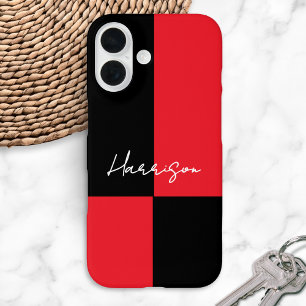 Red and Black Color Block Minimal Personalized iPhone 16 Case