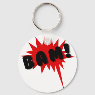 Red and black comics text and burst design BAM! Keychain