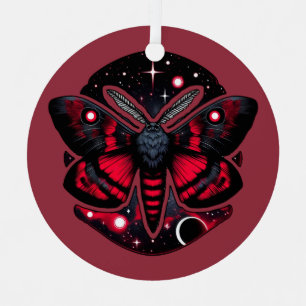 Red and Black Cosmic Moth - Celestial Mystical Metal Ornament