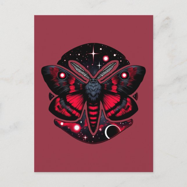 Red and Black Cosmic Moth - Celestial Mystical Postcard (Front)