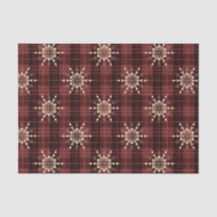 Red and Black Cozy Christmas Plaid & Snowflakes Tissue Paper