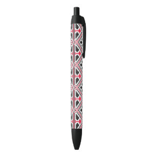Red and Black cross-stitch Retro Pattern Black Ink Pen