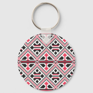 Red and Black cross-stitch Retro Pattern Keychain