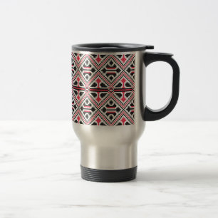 Red and Black cross-stitch Retro Pattern Travel Mug