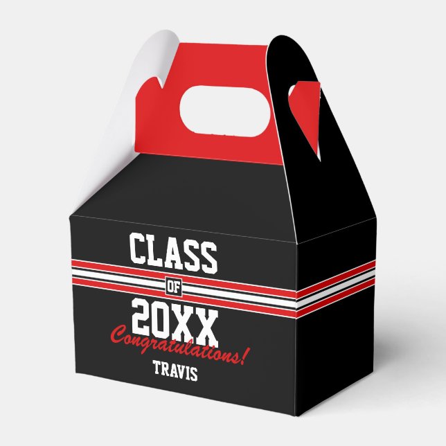 Red and Black Custom Graduation Favour Box (Front Side)