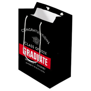 Red and Black Custom Graduation Medium Gift Bag