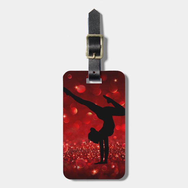 Red and Black Custom Gymnastics Luggage Tag (Front Vertical)