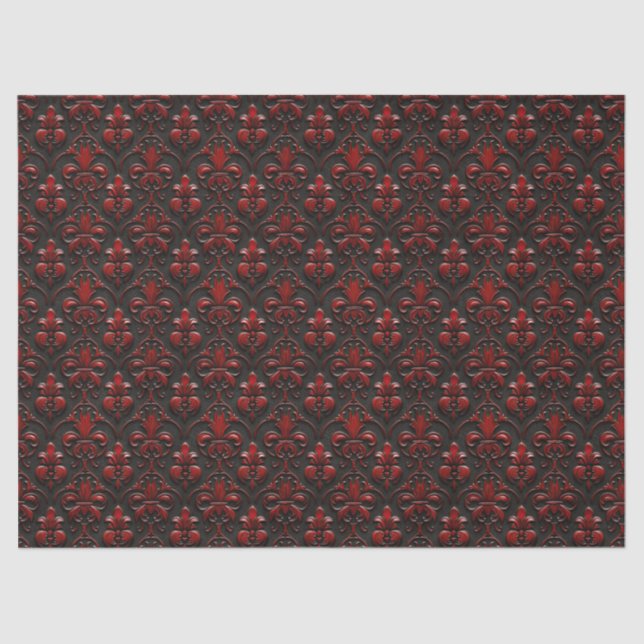 Red and Black Damask Faux Embossed Decoupage Tissue Paper (Front)