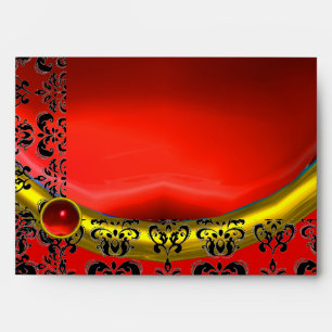 RED AND BLACK DAMASK , GOLD RUBY ENVELOPE