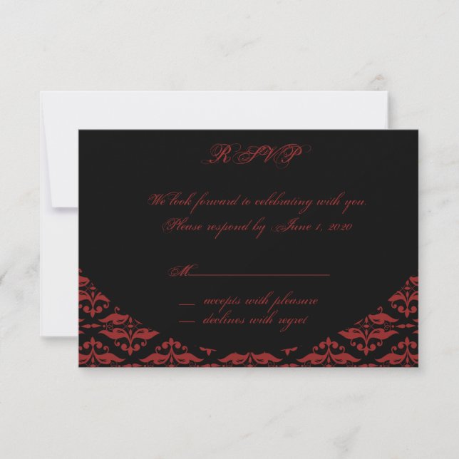 Red and Black Damask Gothic Response Card (Front)
