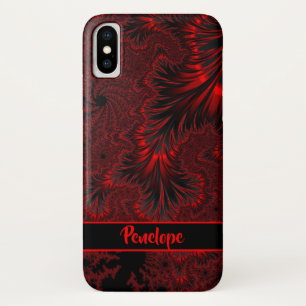 Red and Black Damask Gothic Style Fractal and Name Case-Mate iPhone Case