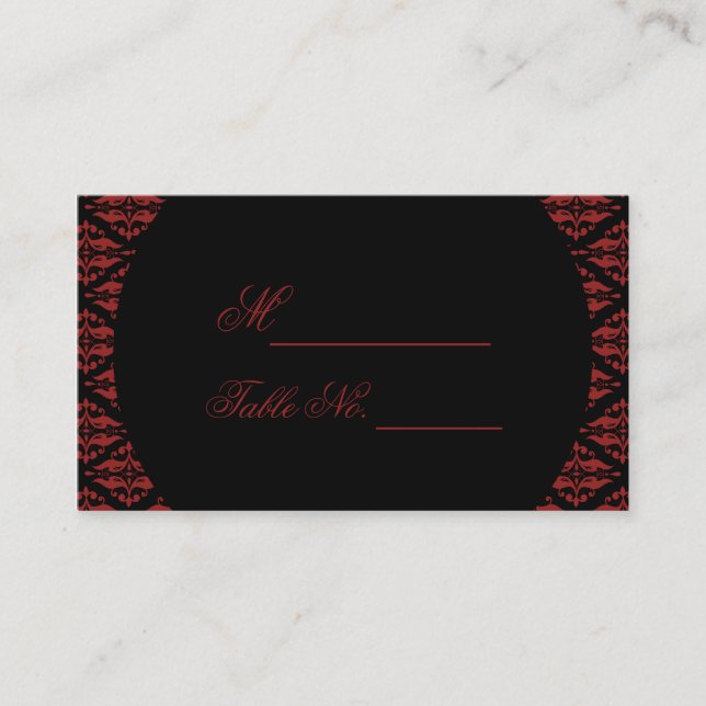 Red and Black Damask Gothic Wedding Place Card (Front)