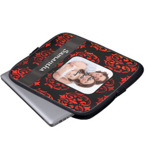 Red and black damask laptop sleeve