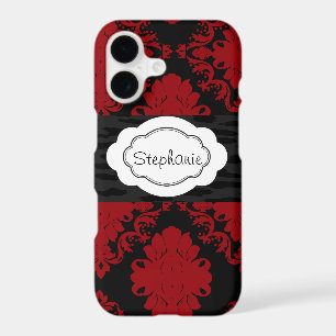 Red and Black Damask Leopard Print Personalized