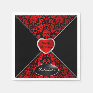 Red and Black Damask   Personalize Napkin