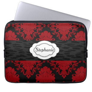 Red And Black Damask Personalized Laptop Sleeve