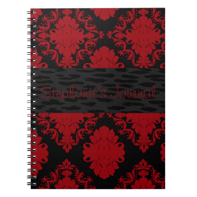 Red and Black Damask Personalized Notebook (Front)