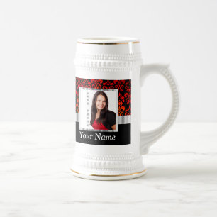 Red and black damask photo template beer stein