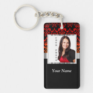 Red and black damask photo template keychain