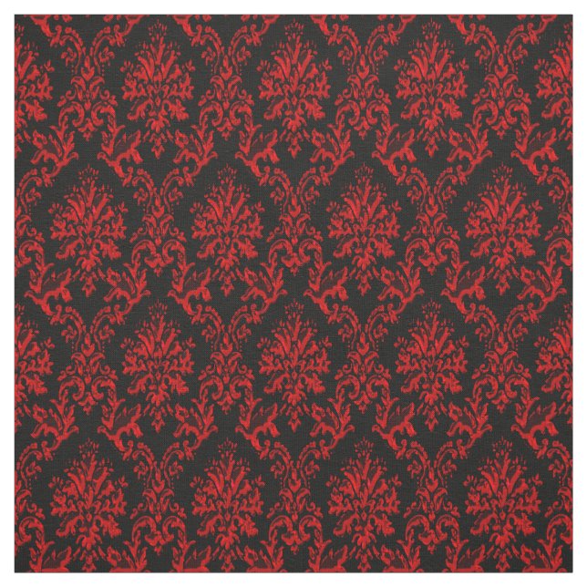 Red and Black Damask Print Fabric (Swatch)