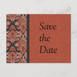 Red and Black Damask Save the Date Postcard