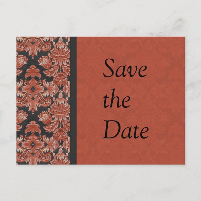 Red and Black Damask Save the Date Postcard (Front)