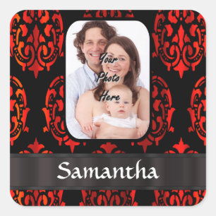 Red and black damask square sticker