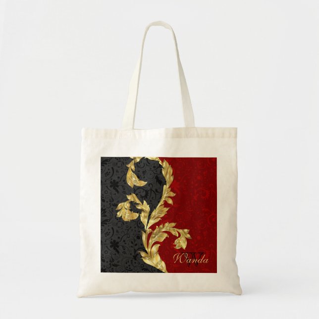 Red And Black Damask Tote Bag (Front)