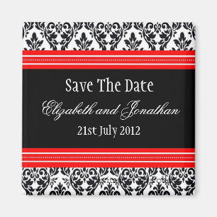 Red and Black Damask Wedding Save The Date Magnet
