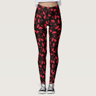 Red and Black Dark Aesthetic Skull Pattern Leggings