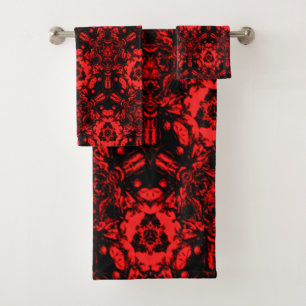 Red and Black Deep Bloom Bath Towel Set