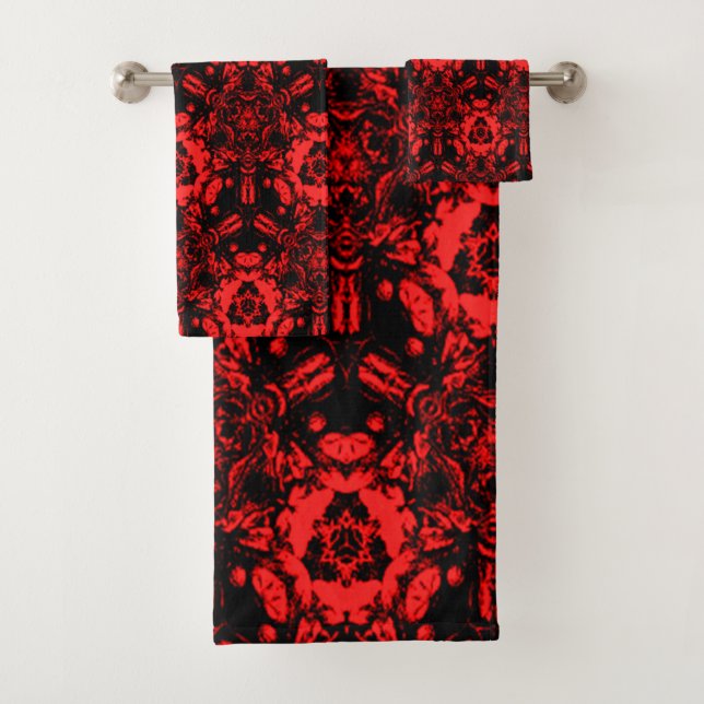 Red and Black Deep Bloom Bath Towel Set (Insitu)