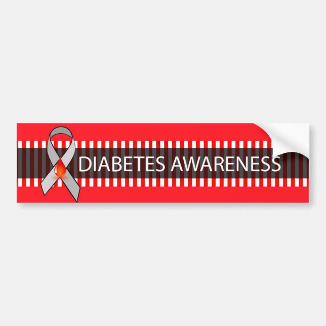 Red and Black Diabetes Awareness Ribbon Bumper Sticker (Front)