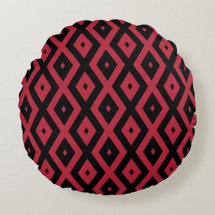 Red and black diamond pattern round pillow