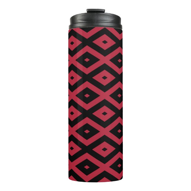 Red and black diamond pattern thermal tumbler (Front)