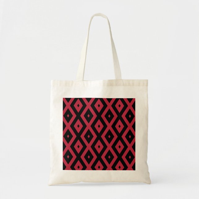 Red and black diamond pattern tote bag (Front)