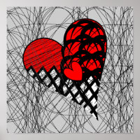 Red and Black Doodle Heart Funky Picture