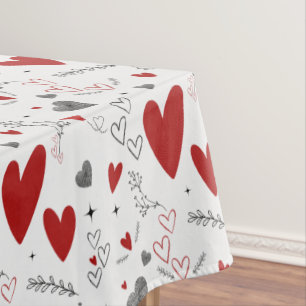 Red and Black Doodle Hearts Love  Tablecloth