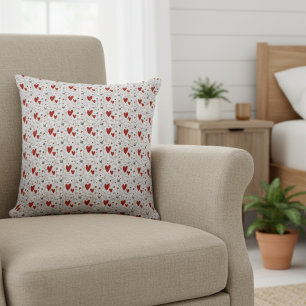Red and Black Doodle Hearts Love Throw Pillow