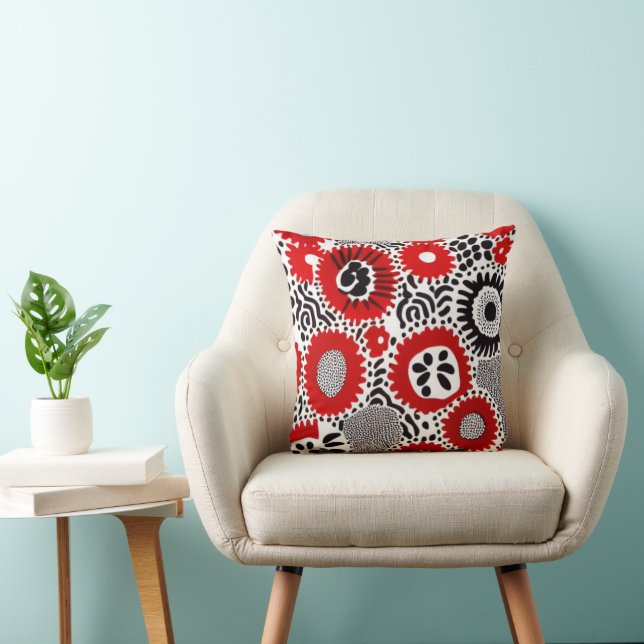 Red and Black Dots Throw Pillow (Chair)