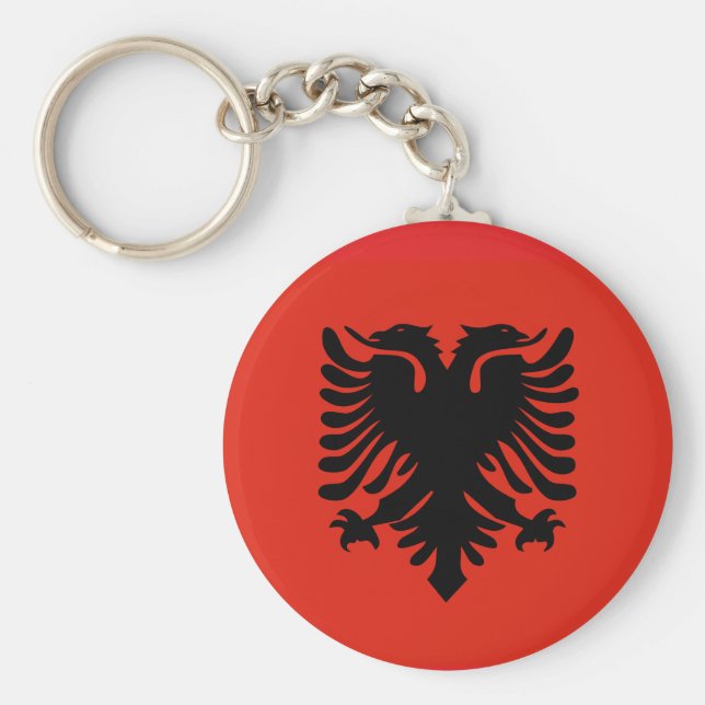 Red and Black Double Headed Eagle Flag of Albania Keychain (Front)
