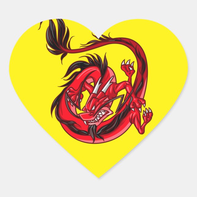 Red and Black Dragon Tattoo on  Heart Sticker (Front)