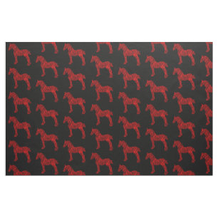 Red and Black Draught Horse Silhouette Fabric