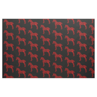 Red and Black Draught Horse Silhouette Fabric